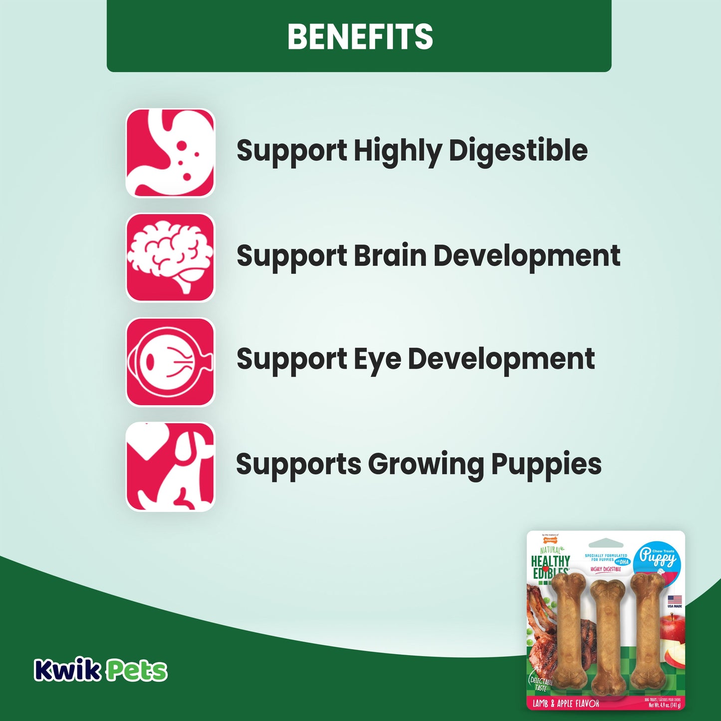 Healthy Edibles Puppy Natural Long Lasting Dog Chew Treats Lamb & Apple/Small/Regular 3 Ct