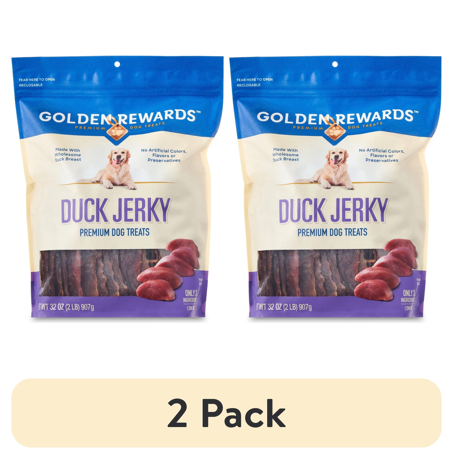 (2 Pack) Duck Flavor Premium Dry Jerky Treats for All Dogs, 32 Oz
