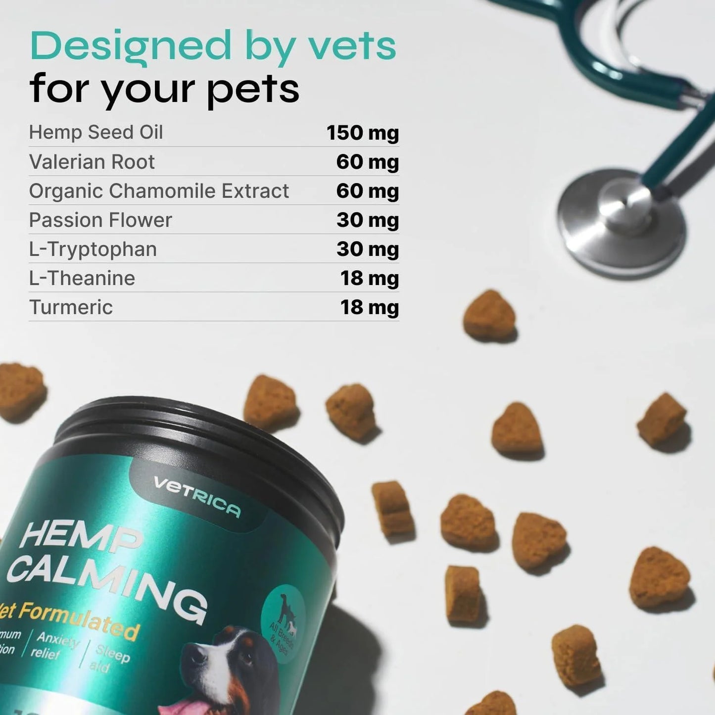 Calming Chews for Dogs Hemp Calming Chews for Dog Anxiety Relief Dog Calming Treats Anxiety Relief Dog Calming Treats for Stress Separation Storms & Anxiety Relief with Hemp Seed Oil