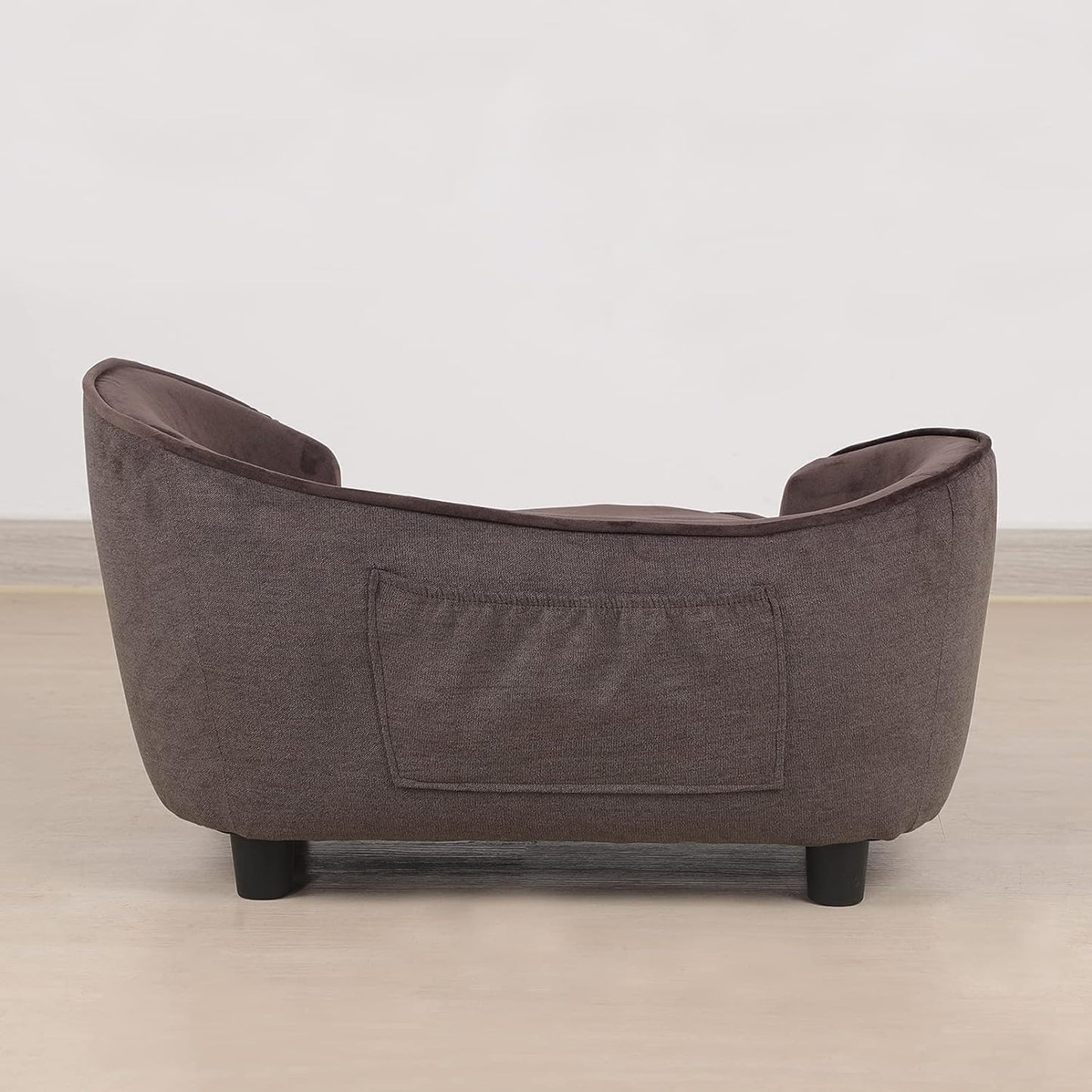 Pet Sofa Bed, Velvet & Linen Fabric Pet Couch Chair with Removeable & Washable Cushion for Small Dogs Cats (Brown)