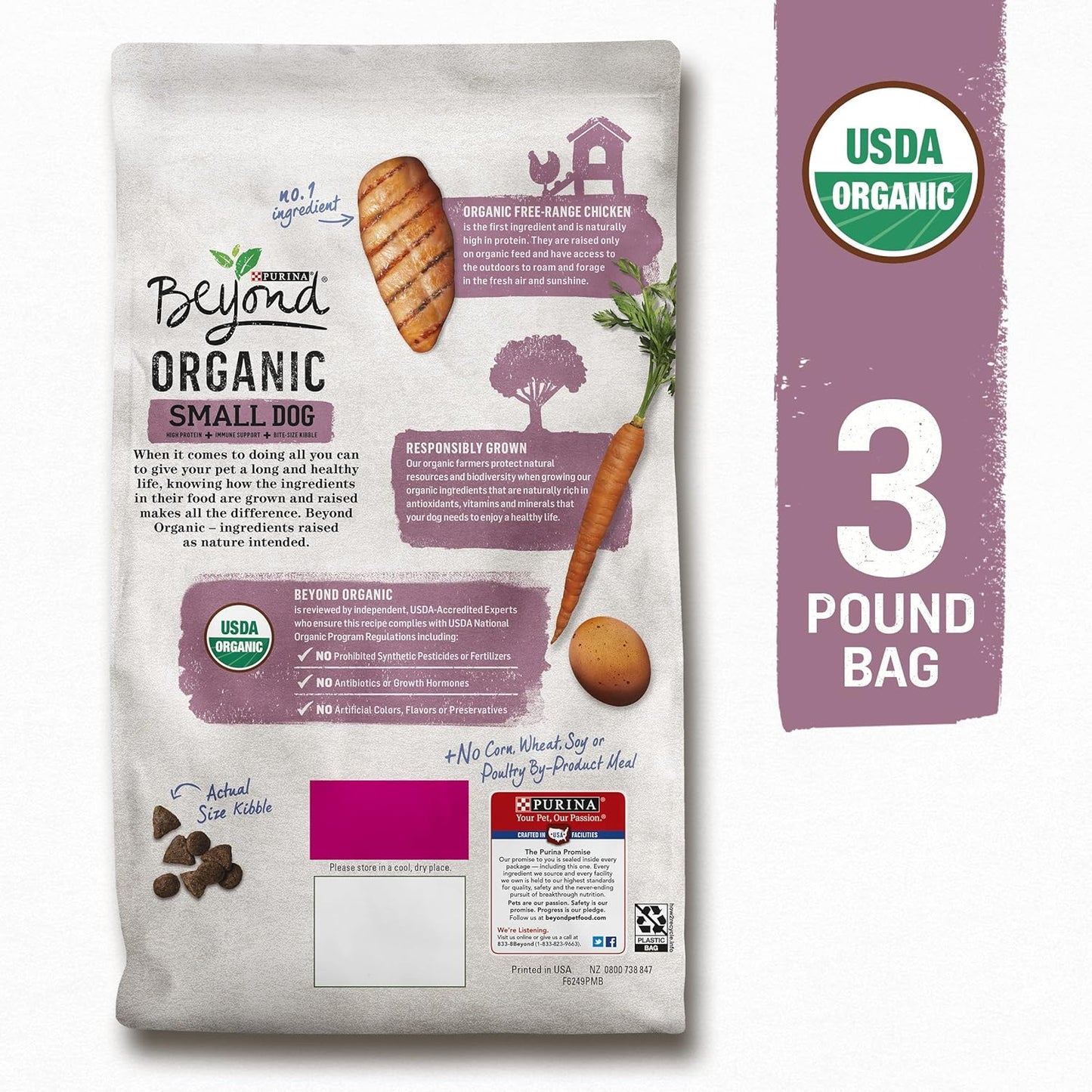 Purina High Protein Small Breed Adult Dry Dog Food, Organic Chicken, Egg & Carrot Recipe - 3 Lb. Bag