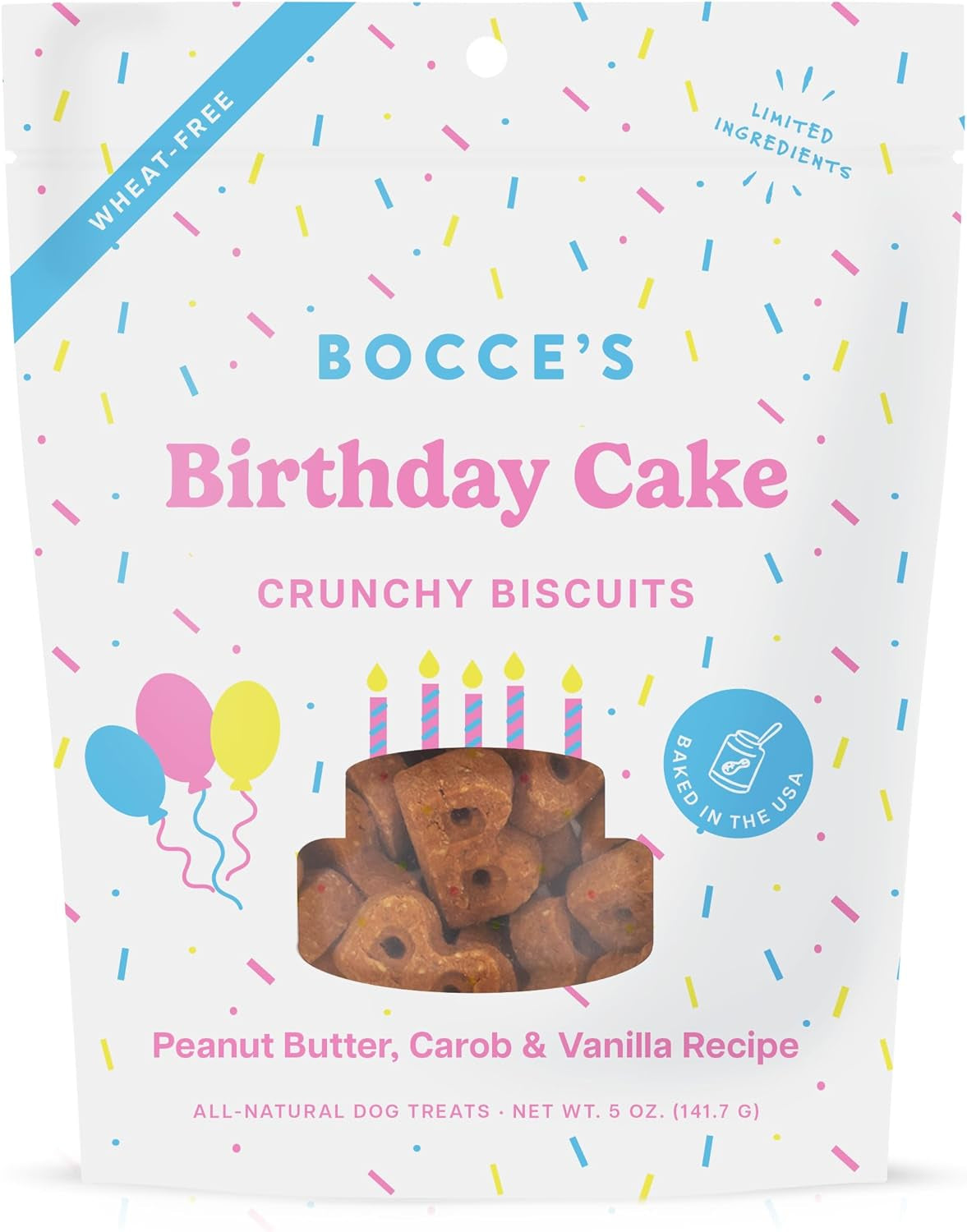 Birthday Cake Treats for Dogs - Special Edition Wheat-Free Dog Treats, Made with Real Ingredients, Baked in the USA, All-Natural Peanut Butter Vanilla Biscuits, 5 Oz