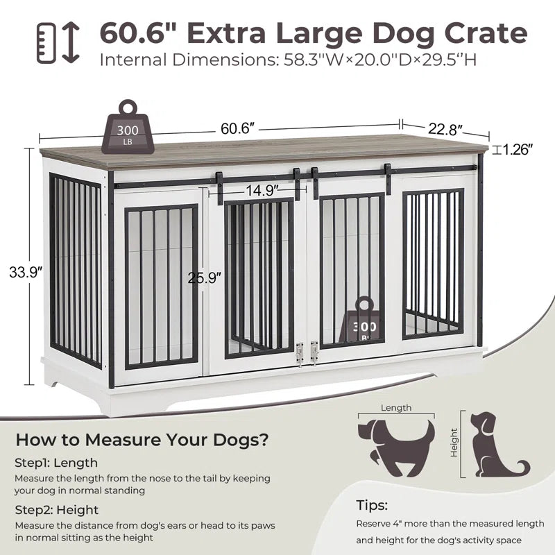 Furniture Style Pet Crate with 2 Sliding Doors