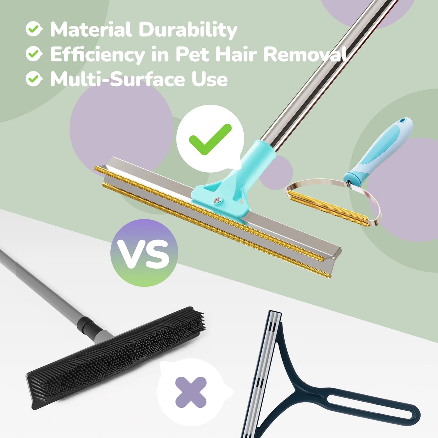 Xtra Max Pet Hair Remover Kit - Cleaning Tool for Pet Hair Removal, Blue, 2-Pack Carpet Rake Scraper