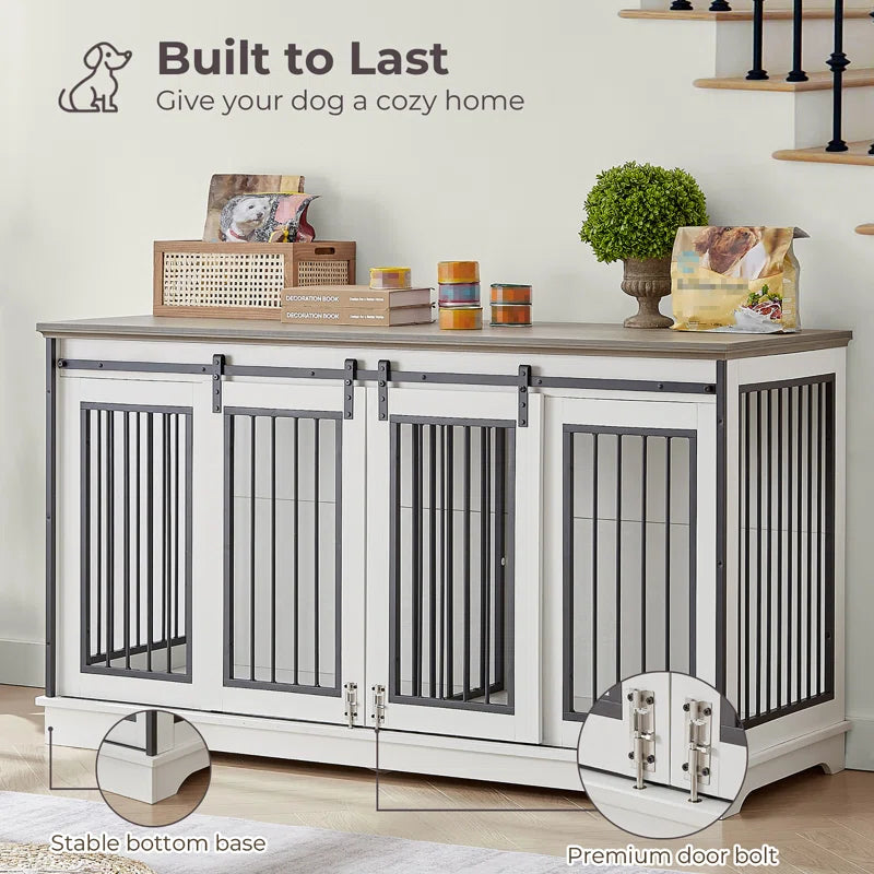 Furniture Style Pet Crate with 2 Sliding Doors