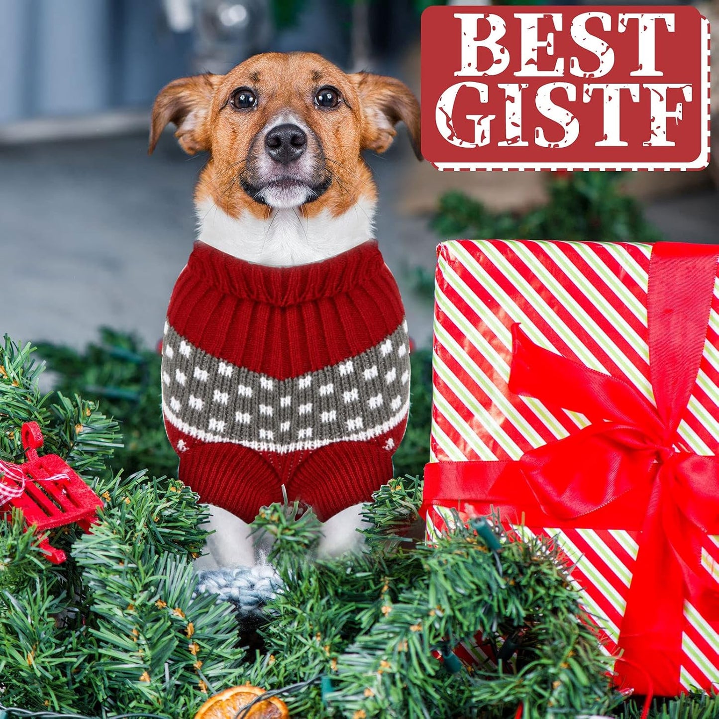 4 Pieces Christmas Dog Sweaters Halloween Puppy Holiday Sweaters Santa Reindeer Snowman Snowflake Pumpkin Pet Clothes for Xmas Dog Cat Costume(Cute Pattern,X-Large)