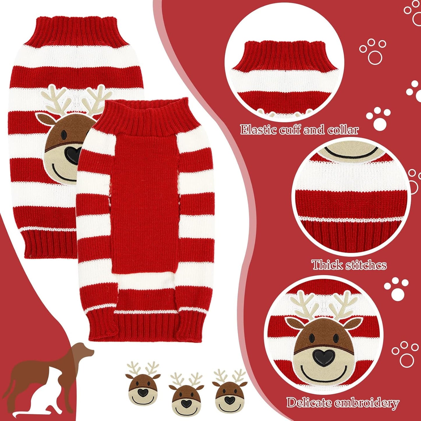 4 Pieces Christmas Dog Sweaters Halloween Puppy Holiday Sweaters Santa Reindeer Snowman Snowflake Pumpkin Pet Clothes for Xmas Dog Cat Costume(Cute Pattern,X-Large)