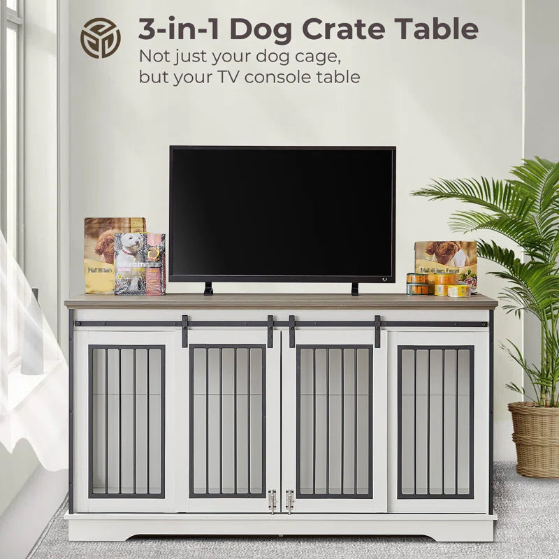 Furniture Style Pet Crate with 2 Sliding Doors