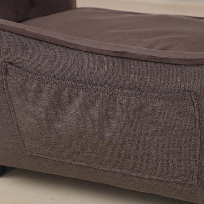 Pet Sofa Bed, Velvet & Linen Fabric Pet Couch Chair with Removeable & Washable Cushion for Small Dogs Cats (Brown)