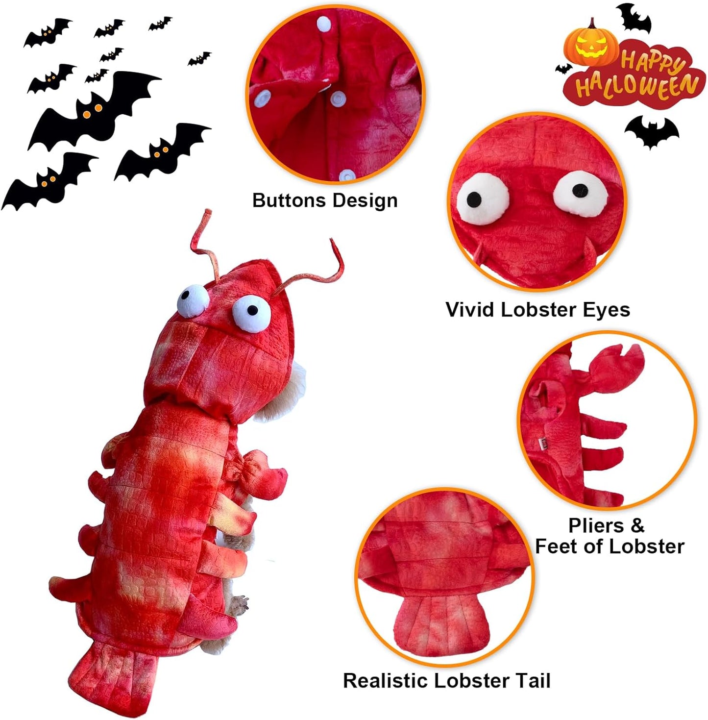 Lobster Dog Costume Halloween Dog Costumes, Halloween Costumes for Small Medium Large Dogs Lobster Pet Halloween Cat Apparel Dogs Cosplay Clothes for Christmas Special Events Photo Prop