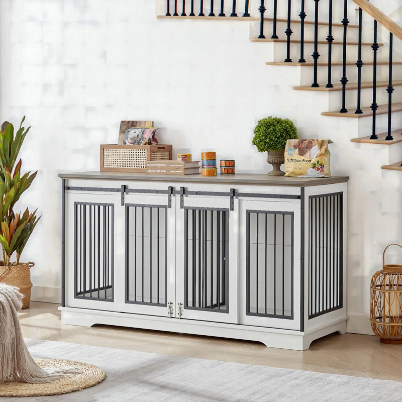Furniture Style Pet Crate with 2 Sliding Doors