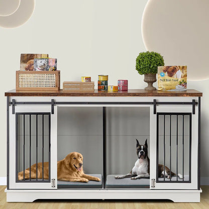 Furniture Style Pet Crate with 2 Sliding Doors