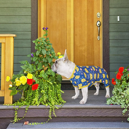 Dog Pajamas with Cute Big Face Cat, Pet Jumpsuit Soft Lightweight Cotton for Small Medium Dog (Blue, Cat, XS)