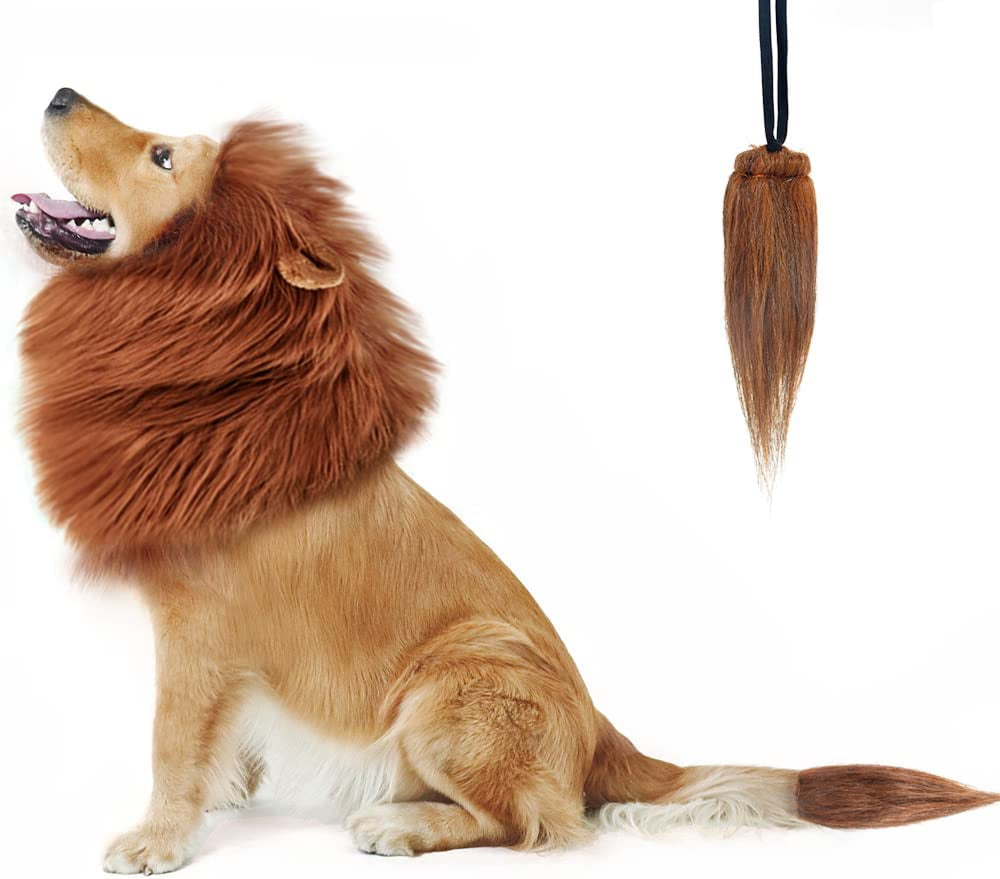 Lion Mane for Dog Costumes, Realistic Wig for Medium to Large Sized Dogs, Halloween Costumes (Dark Brown)