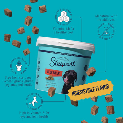 Single Ingredient Freeze Dried Raw Dog Treats, Beef Liver, 14 Ounce, Approx. 315 Pieces per Resealable Tub, Training Treats or Meal Topper, High Protein, Grain Free, Gluten Free