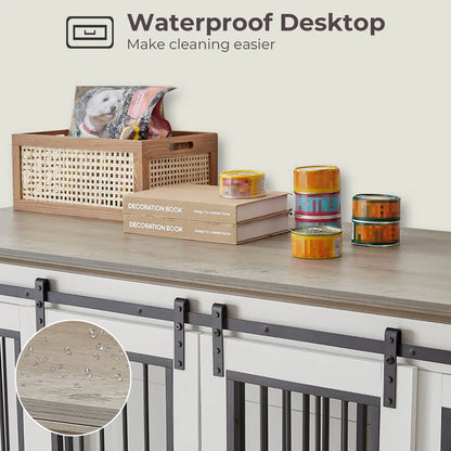 Furniture Style Pet Crate with 2 Sliding Doors