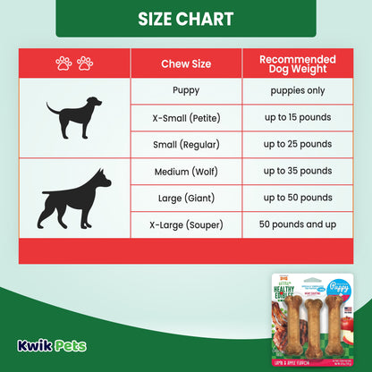 Healthy Edibles Puppy Natural Long Lasting Dog Chew Treats Lamb & Apple/Small/Regular 3 Ct