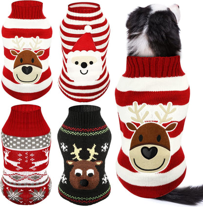 4 Pieces Christmas Dog Sweaters Halloween Puppy Holiday Sweaters Santa Reindeer Snowman Snowflake Pumpkin Pet Clothes for Xmas Dog Cat Costume(Cute Pattern,X-Large)