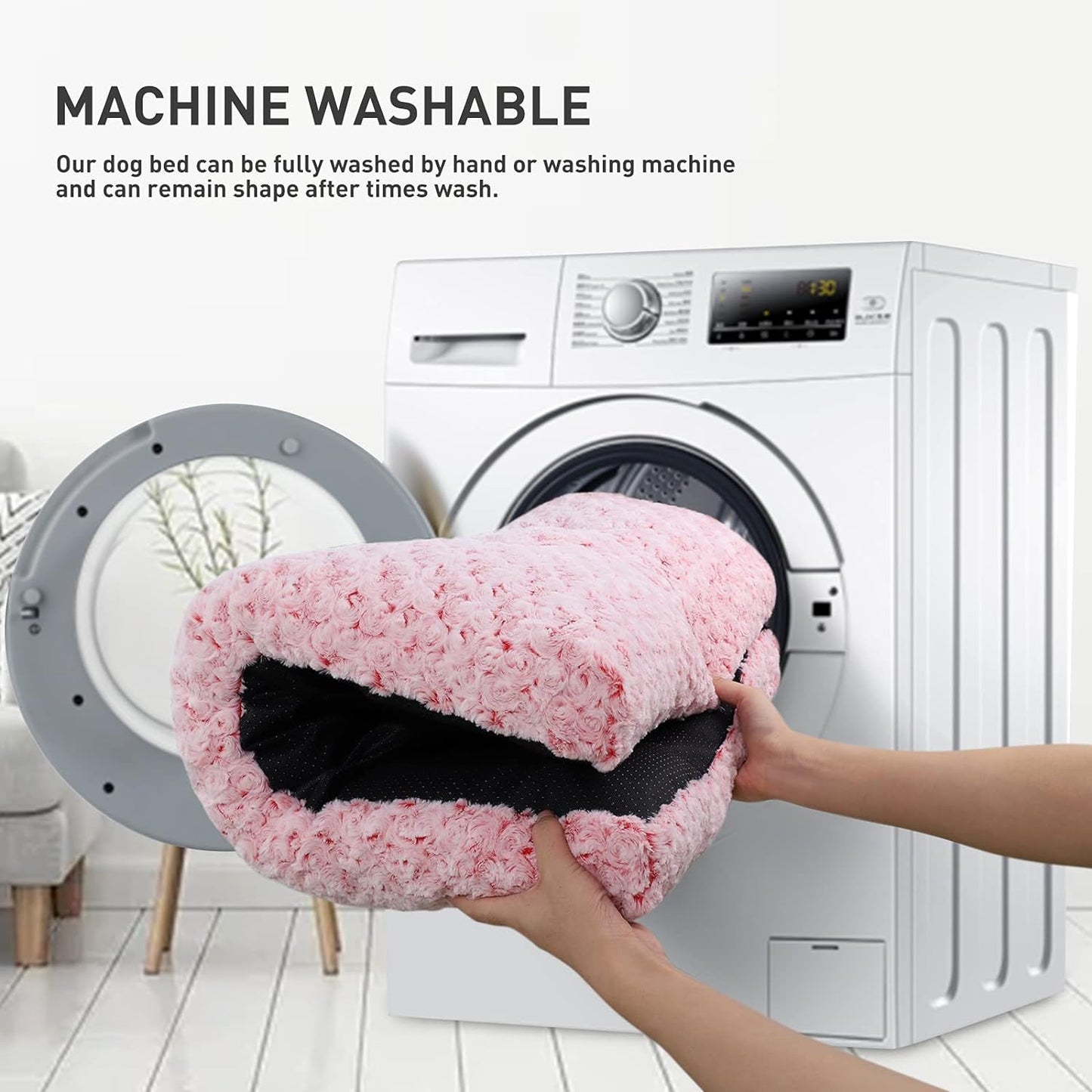 Washable Dog Bed Deluxe Plush Dog Crate Beds Comfy Kennel Pad Anti-Slip Pet Sleeping Mat for Large, Jumbo, Medium, Small Dogs Breeds, 29" X 21", Pink