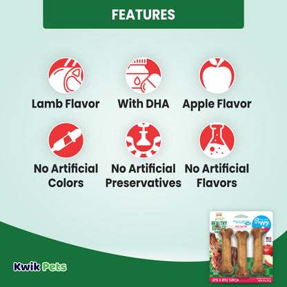 Healthy Edibles Puppy Natural Long Lasting Dog Chew Treats Lamb & Apple/Small/Regular 3 Ct