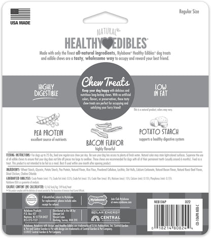 Healthy Edibles Natural Dog Chews Long Lasting Bacon Flavor Treats for Dogs, Small/Regular (3 Count)