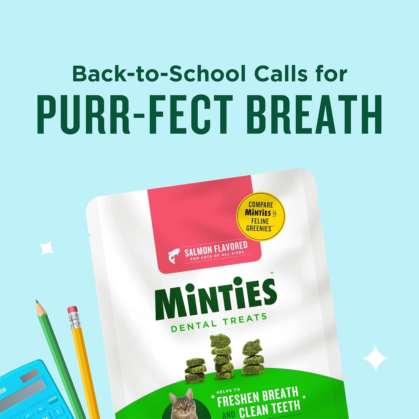 Dental Treats for Cats, Salmon Flavored Treats for Cats, Freshens Breath and Controls Tartar, 2.5Oz