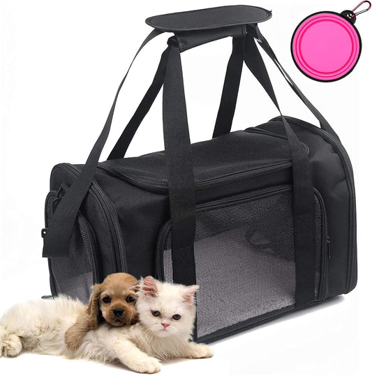 Pet Carrier Bag for Dog Cat,Portable Pet Bag Folding Fabric Pet Travel Carrier Pet Cage for Small Dog,Collapsible Puppy Messenger Pet Bags Airline Approved，Breathable & Durable,Black Color