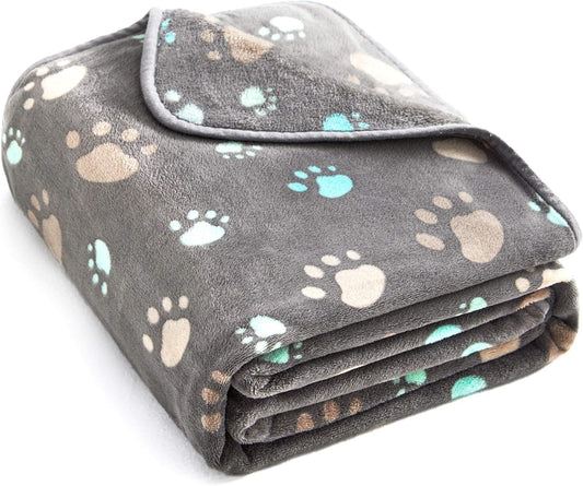 350 Gsm-Super Soft and Premium Fuzzy Flannel Fleece Pet Dog Blanket, the Cute Print Design Washable Fluffy Blanket for Puppy Cat Kitten Indoor Outdoor, Grey, 40 X 32 Inches