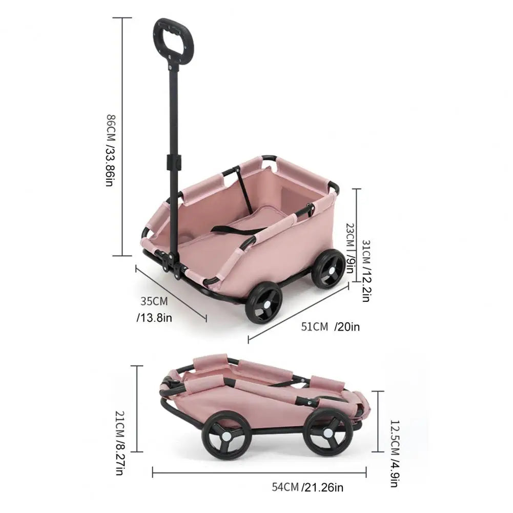 Safe Hair-Free Pet Carrier Pet Stroller for Small Dogs Cats 4 Wheels Folding Cart for Travelling Shopping Walking Pet Stroller