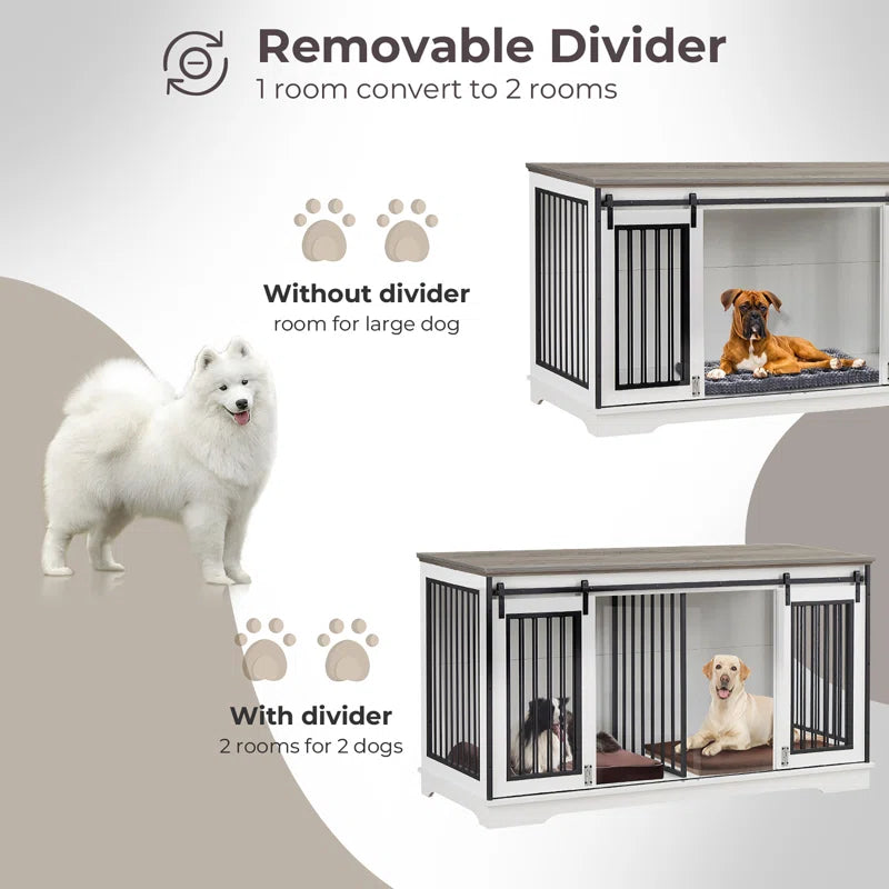 Furniture Style Pet Crate with 2 Sliding Doors