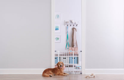 Metal Gate for Dogs, Extra-Wide Walk Through, Additional Small Door, White, 31" Tall