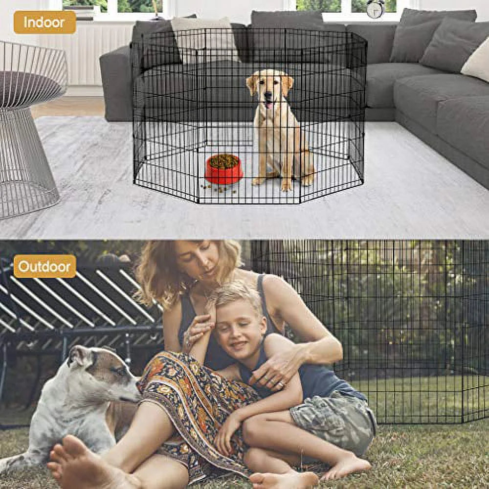 42"H Dog Playpen, Black, 8 Panel