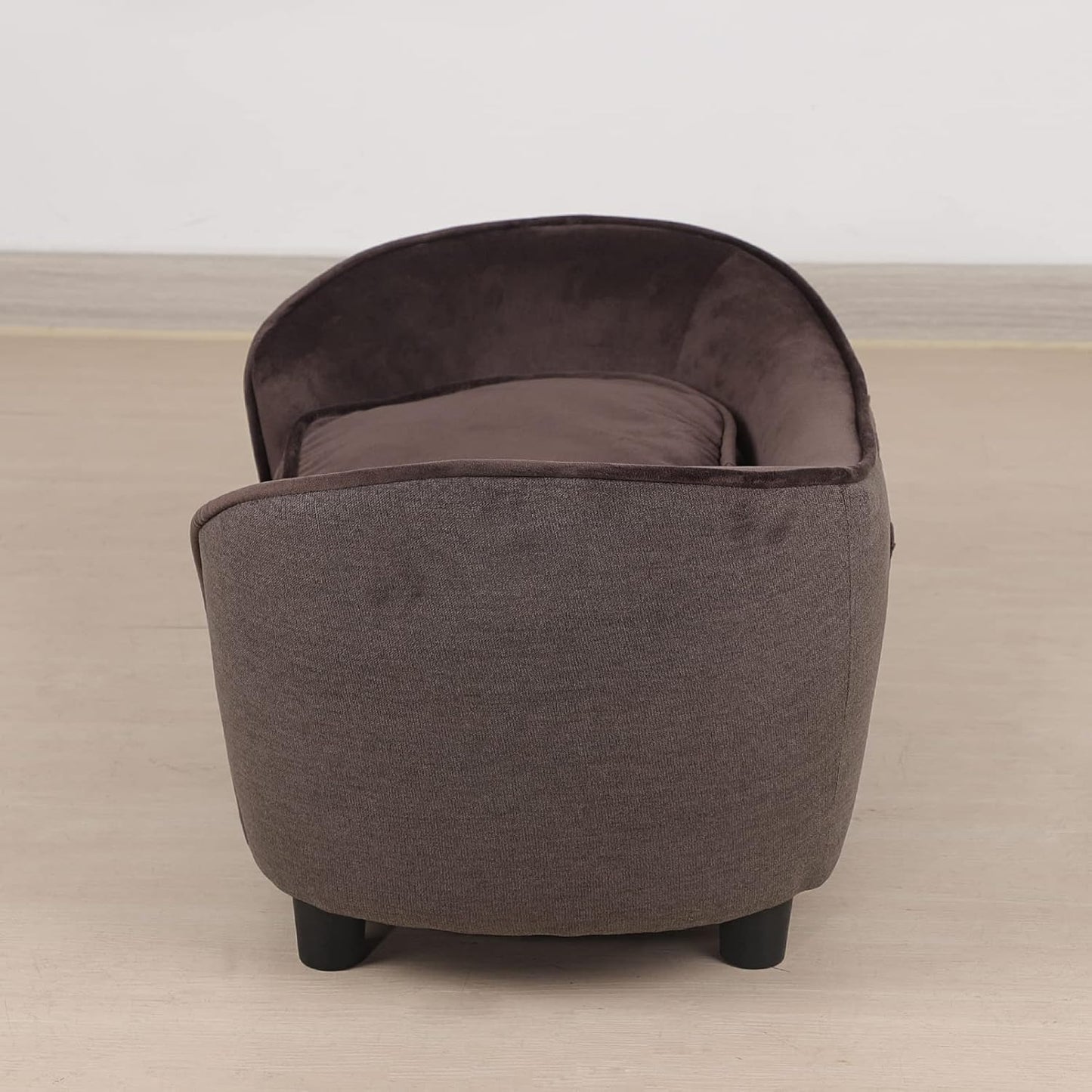 Pet Sofa Bed, Velvet & Linen Fabric Pet Couch Chair with Removeable & Washable Cushion for Small Dogs Cats (Brown)