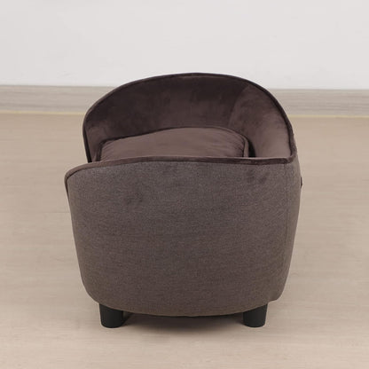 Pet Sofa Bed, Velvet & Linen Fabric Pet Couch Chair with Removeable & Washable Cushion for Small Dogs Cats (Brown)