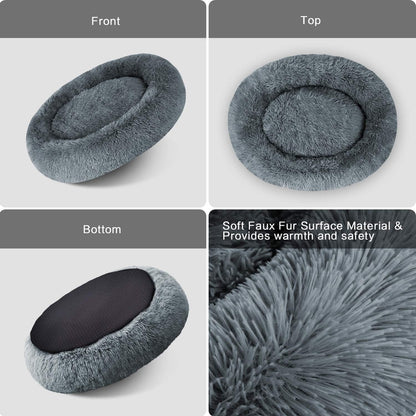 Cuddler Dog Bed | Soft Faux Fur Surface Material | Donut Pillow Bed, Machine Washable | Non-Slip Bottom | Delicate Edge