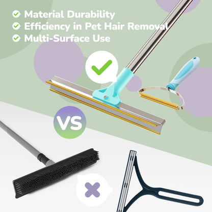 Xtra Max Pet Hair Remover Kit - Cleaning Tool for Pet Hair Removal, Blue, 2-Pack Carpet Rake Scraper