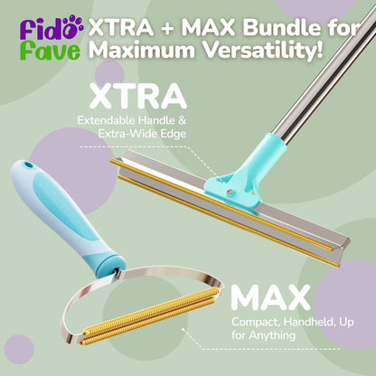 Xtra Max Pet Hair Remover Kit - Cleaning Tool for Pet Hair Removal, Blue, 2-Pack Carpet Rake Scraper