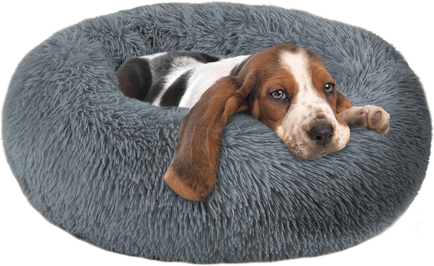 Cuddler Dog Bed | Soft Faux Fur Surface Material | Donut Pillow Bed, Machine Washable | Non-Slip Bottom | Delicate Edge
