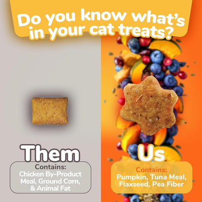 Cat Treats, Healthy Treats for Cats, Low Calorie and Packed with Protein, Crunchy Biscuits, Free of Wheat, Corn and Soy, Made with Real Tuna and Pumpkin, 2.5Oz