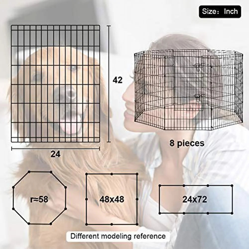 42"H Dog Playpen, Black, 8 Panel