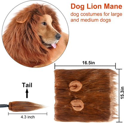 Lion Mane for Dog Costumes, Realistic Wig for Medium to Large Sized Dogs, Halloween Costumes (Dark Brown)