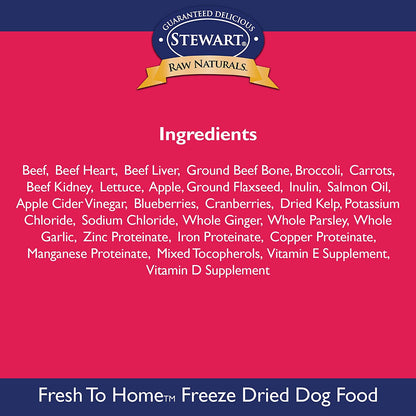 Raw Naturals Freeze Dried Dog Food Grain Free Made in USA with Beef, Fruits, & Vegetables for Fresh to Home All Natural Recipe, 24 Oz.