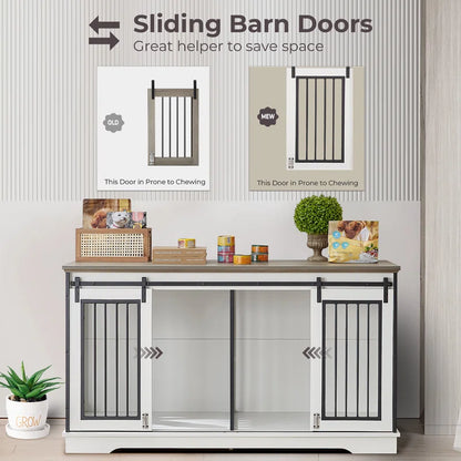 Furniture Style Pet Crate with 2 Sliding Doors