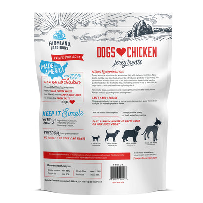 Dogs Love Chicken Jerky Dog Treats with Only 3 Ingredients and No Fillers, 1 Pound Bag