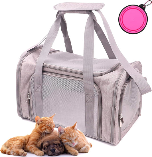 Pet Carrier Bag for Dog Cat,Portable Pet Bag Folding Fabric Pet Travel Carrier Pet Cage for Small Dog,Collapsible Puppy Messenger Pet Bags Airline Approved，Breathable & Durable,Grey Color